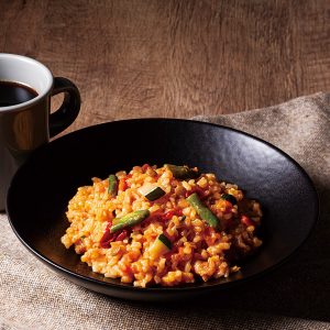 彩り野菜とアメリケーヌソースの玄米リゾット